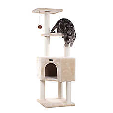 Armarkat 48-in Classic Faux Fur Real Wood Cat Tree With Top Perch For Kitty, Beige