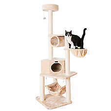 Armarkat 72-in Classic Faux Fur Real Wood Condo, Basket & Cat Tree, Beige