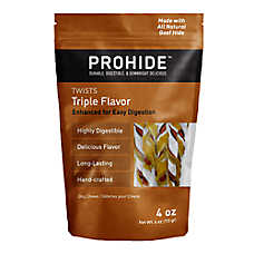 ProHide Highly Digestible Raw Hide Dog Chews - Triple Flavored Twists