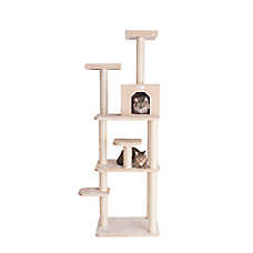 GleePet 74-in Faux Fur Condo & Real Wood Cat Tree, Beige