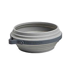Cleverpup Nomad Collapsible Travel Bowl W/ Splash Guard Rim & Built-In Attachment Loop, Grey