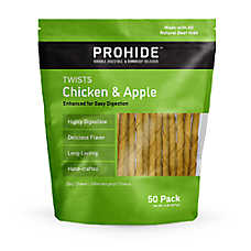 ProHide Highly Digestible Raw Hide Dog Chews - Chicken & Apple Twists