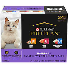 Purina Pro Plan Hairball  Adult Wet Cat Food - Variety Pack, 24 CT, 72 OZ