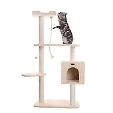 Armarkat 57-in Classic Faux Fur Real Wood Pet Kitten Play Activity Tree, Beige
