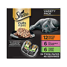 Sheba? Perfect Portions Adult Wet Cat Food - Chicken, Salmon, & Turkey, Cuts in Gravy, Variety Pack,