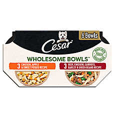 CESAR Wholesome Bowls Adult Wet Dog Food - Beef & Chicken Recipe Variety Pack, 6 Count
