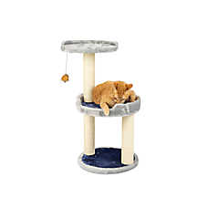 Armarkat 30-in Compact Faux Fur Real Wood Scratcher & Cat Tree, Silver Gray
