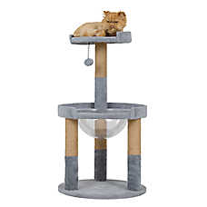 Whisker City?Laid-Back Bungalow Pluch 2-Level Cat Tower with Scratching Posts, Plastic Nesting Bed