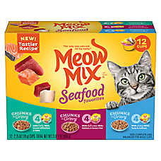 Meow Mix Wet Cat Food Adult - Ocean Whitefish, Tuna, Salmon - Variety Pack, 12 CT, 33 OZ