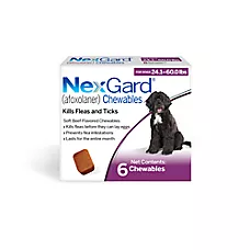 NexGard Chewable Tablets for Dogs 24.1 - 60.0 lbs (Purple Box) - 1, 3, or 6 Month Supply