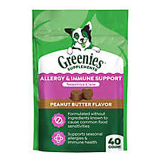 Greenies Dog Allergy & Immune Support Sensitive Care Supplement, Peanut Butter Flavor, 40-80 Count