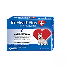 Tri-Heart Plus Chewable Tablets for Dogs 1-25 lbs Blue, 6 Chewable Tablets (6 month supply)