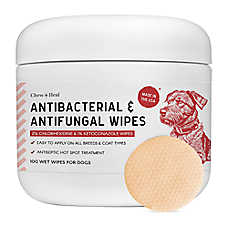 Chew + Heal Dog Antibacterial Antifungal Wipes, Chlorhexidine Skin Infection Treatment, 50ct, 100ct