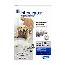 Interceptor Flavored Tablet for Dog & Cat - 51-100 lbs Dogs / 12.1-25 lbs Cats (White) -6-mos supply