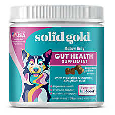 Soild Gold Mellow Belly Dog Gut Health Supplement, With Probiotics & Enzymes, Bacon Flavor, 120ct