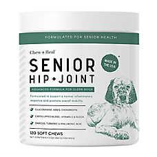 Chew + Heal Dog Senior Advanced Hip + Joint Supplement with Glucosamine, Soft Chews, 60 Count