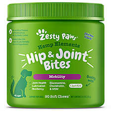 Zesty Paws Hemp Elements Dog Hip & Joint Supplement Glucosamine, Chicken Flavor Soft Chews, 90 Count