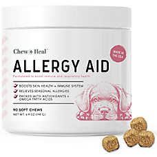 Chew + Heal Dog Allergy Itch Relief Vitamin, Immune System Supplements, Chicken Flavor, 90 Count