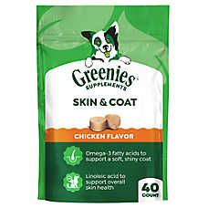 Greenies Skin & Coat Supplement with Omega-3 for Dogs, Chicken Flavored Soft Chew, 40 Count