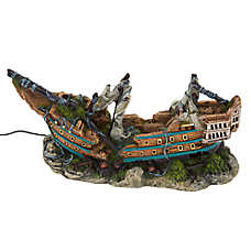 Top Fin? Ship with LED Light & Bubbler Aquarium Ornament - Fish Tank Decor, Aeration Decor - Large