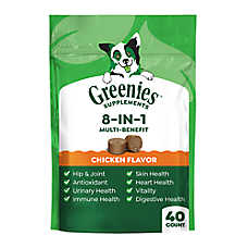 Greenies Dog 8-in-1 Multi-Benefit Supplement with Omega-3 and Glucosamine, Chicken Soft Chews, 40 ct