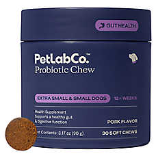 PetLab Co. Dog Probiotic Supplement Chews, Support Gut Health, Multiple Dog Sizes, Pork Flavor, 30ct