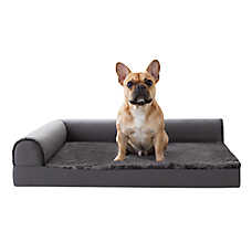 FurHaven Plush & Velvet Orthopedic Deluxe L-Chaise Lounge Sofa Bed - Platnium Gray, M-XXL