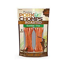 Pork Chomps Rawhide Alternative Roasted Pressed Bones Dog Treats 4 Inch 2 Count 3 OZ