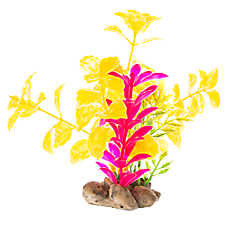 Top Fin? Artificial Mini Leafy Aquarium Plant Pink/Yellow Fish Tank Decor - 4 in