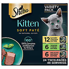 Sheba? Kitten Wet Cat Food - Chicken, Salmon, Turkey, Variety Pack, 24 CT, 63.4 OZ