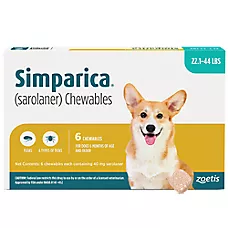 Simparica (sarolaner) Chewables for Dogs, 22.1-44 lbs (Blue), 3 or 6 Month Supply