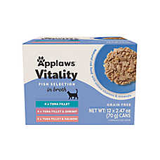 Applaws Vitality Adult Cat Wet Food - Fish Selection in Broth, 12 Count, Variety Pack