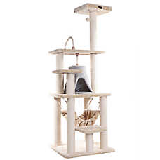 Armarkat 65-in Faux Fur Hammock, Tent House & Real Wood Cat Furniture Condo, Beige