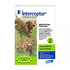 Interceptor Flavored Tablet for Dog & Cat - 11-25 lbs Dogs / 1.5-6 lbs Cats (Green) - 6-mos supply
