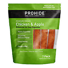 ProHide Highly Digestible Raw Hide Dog Chews - Chicken & Apple Medium Rolls