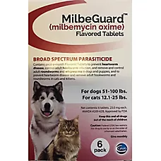 MilbeGuard Flavored Tablets for Dogs & Cats - Dog 51100 lbs, Cat 12.125 lbs (Red) 6 Month Supply