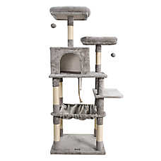 GOOPAWS Cat Tree Tower with Hammock, Faux Fur Cat Furniture, 63 Inch