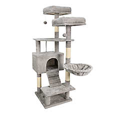 GOOPAWS Cat Tree Tower with Hammock, Faux Fur Cat Furniture, 57 Inch