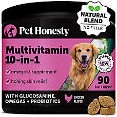 Pet Honesty 10-in-1 Multivitamin for Dogs with Omegas + Probiotics, Chicken Flavor Soft Chews, 90 Ct