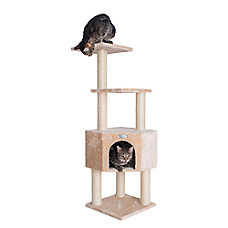 GleePet 48-in Compact Faux Fur Real Wood Cat Tree, Beige