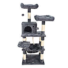 GOOPAWS Multi-Level Cat Tree Tower, Faux Fur Cat Furniture, 57 Inch