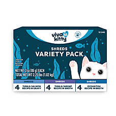 Viva La Kitty? Adult Wet Cat Food Variety Pack - Fish Shreds, 12 Count, 36 Oz