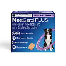 NexGard Plus Chewable Tablets for Dogs 33.1-66 lbs (Purple Box) - 1, 3, or 6 Tablets
