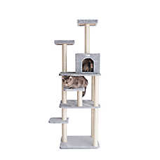 GleePet 74-in Faux Fur Multi-Platform Real Wood Cat Tree, Silver Gray