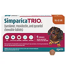 Simparica Trio Chewable Tablets for Dogs, 11.1-22 lbs (Caramel), 1 or 6 Month Supply