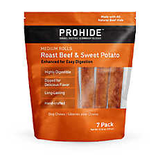 ProHide Highly Digestible Raw Hide Dog Chews - Roast Beef & Sweet Potato Medium Rolls
