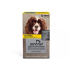 Sentinel Spectrum Chews for Dogs 25.1-50 lbs Yellow - 6 Chews (6 Month Supply)