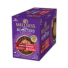 Wellness Bowl Boosters Simply Shreds Wet Adult Dog Food Toppers - 2.8 Oz., 12 Count, Variety Pack