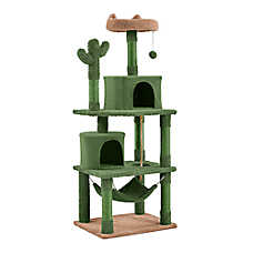 Yaheetech 62.5-in Cactus Cat Tree with 2 Condos, Perch and Hammock, Green/Brown