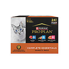 Purina Pro Plan Adult Cat Wet Food - Complete Essentials, Variety Pack, 24 Ct, 72 Oz